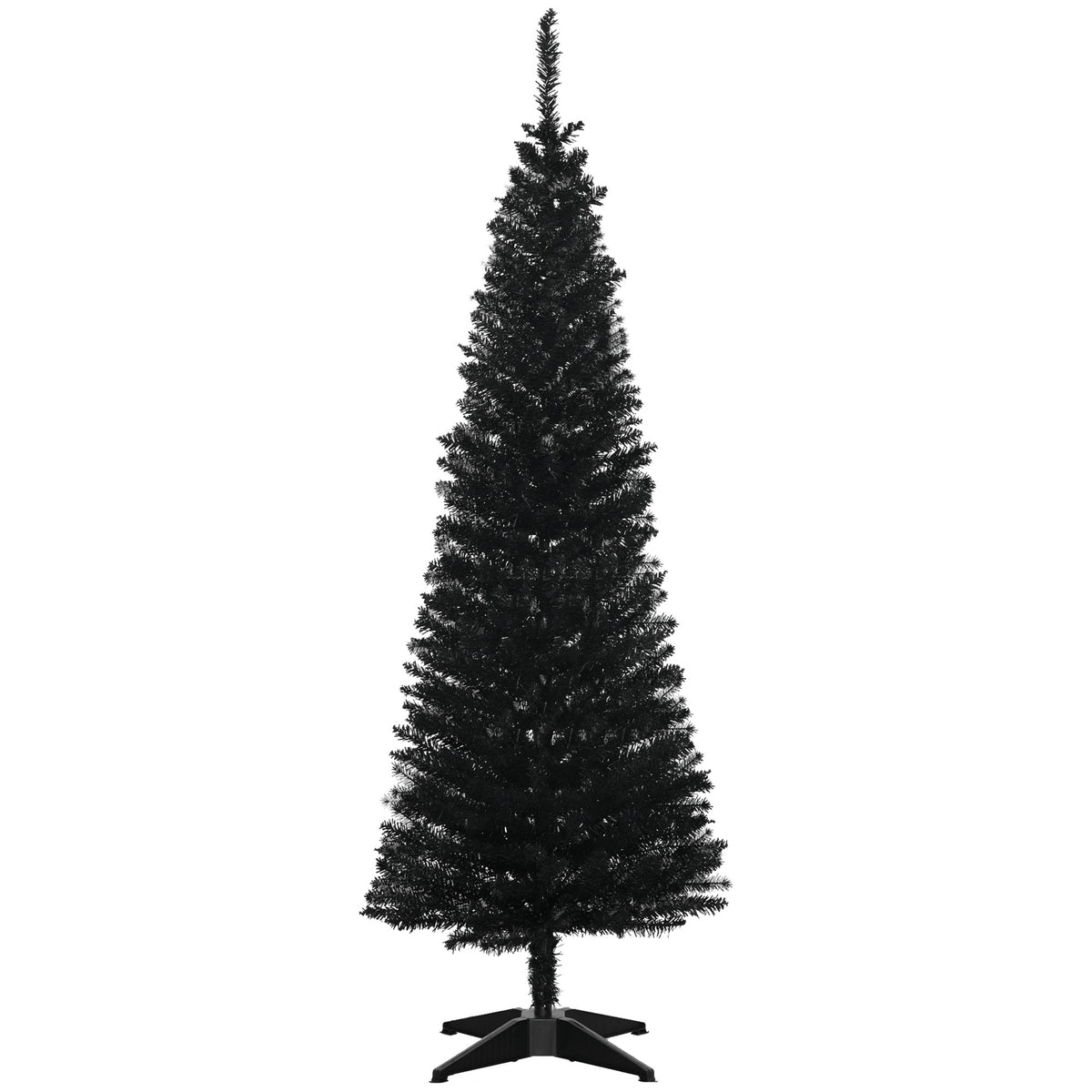 5' Artificial Pencil Christmas Tree, Slim Xmas Tree with 294 Realistic Branch Tips and Plastic Stand, Black