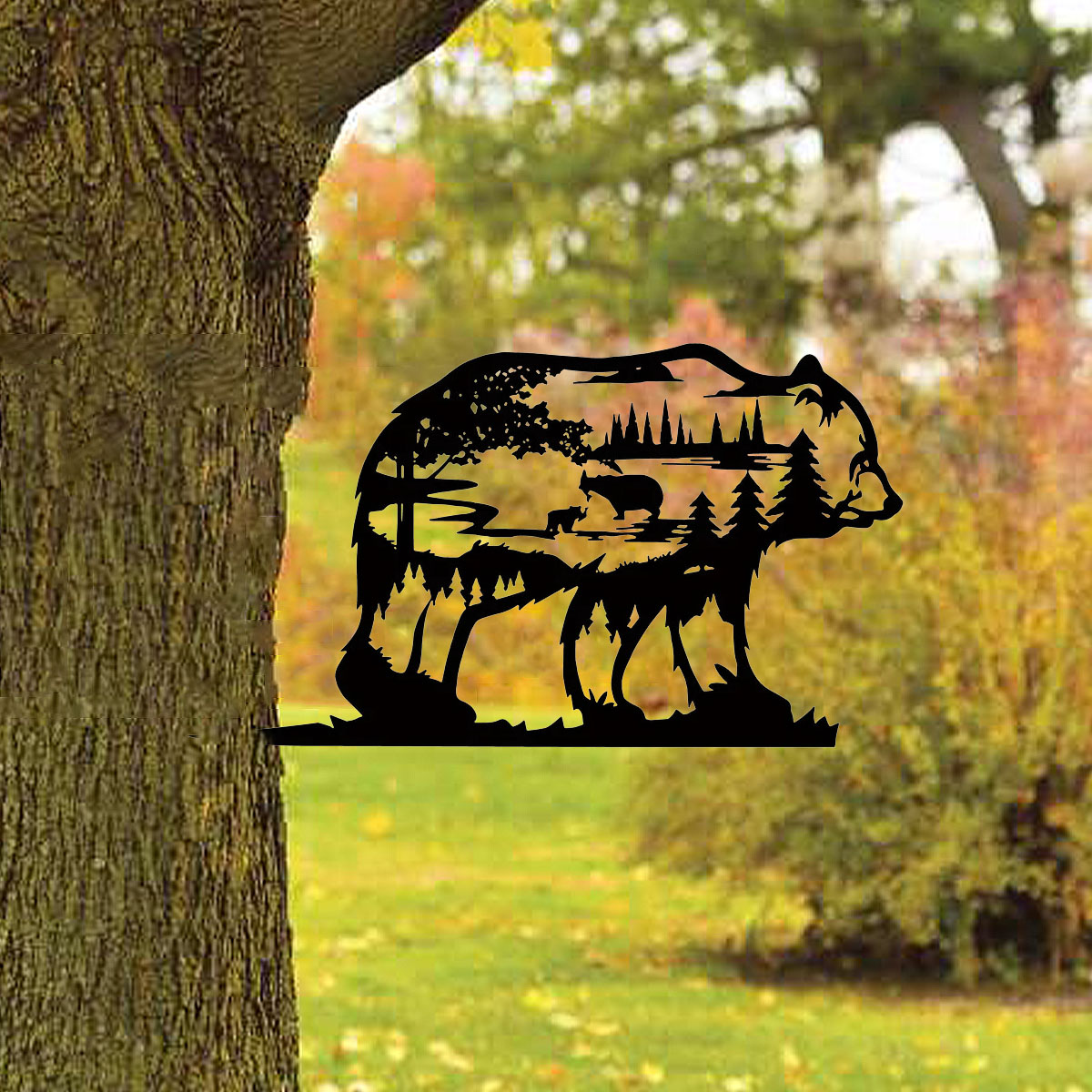 Dark Gothic Black Metal Bear Silhouette Wall Art - Forest