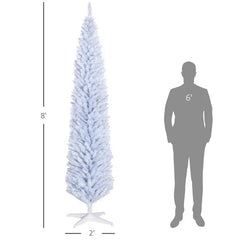 HOMCOM 8' Artificial Pencil Christmas Tree, Slim Xmas Tree With 618 Realistic Branch Tips And Plastic Stand, White