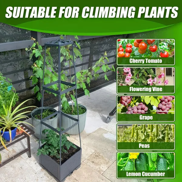 2-Pack 44.8" Self-Watering Tomato Planter With Trellis – Heavy-Duty Indoor & Outdoor Raised Garden Box, Built-in Trapezoid Climbing Grid For Tomatoes, Vegetables & Vining Plants