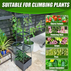 2-Pack 44.8" Self-Watering Tomato Planter With Trellis – Heavy-Duty Indoor & Outdoor Raised Garden Box, Built-in Trapezoid Climbing Grid For Tomatoes, Vegetables & Vining Plants