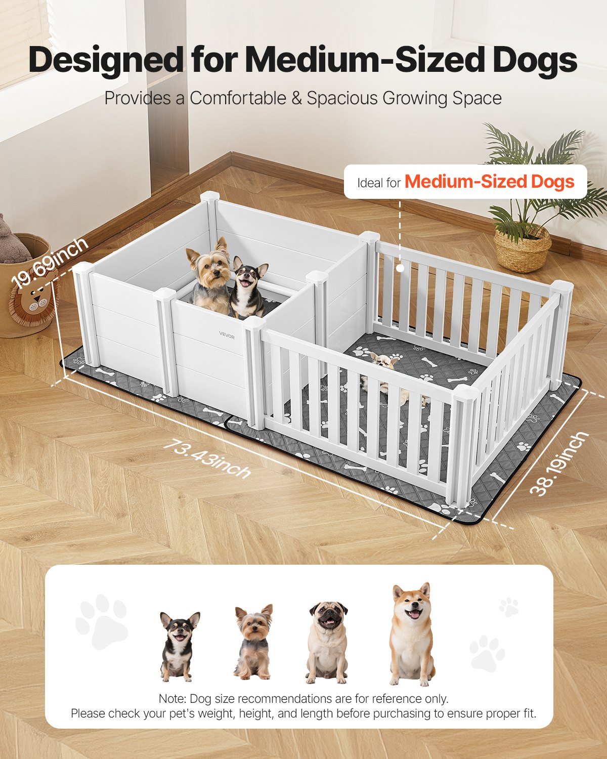 Puppy Dog Whelping Pen Box Adjustable Door Height For Medium Dogs 73x38x19.7 In