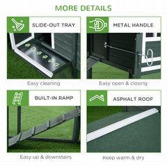 84" Wooden Chicken Coop, Hen House Outdoor with Run Nesting Box, Asphalt Roof, Removable Tray, Ramp, Poultry Cage for 2-3 Chickens, Green