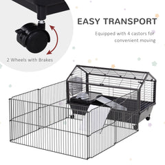 Rolling Metal Rabbit, Guinea Pig, or Small Animal Hutch Cage with Main House and Run