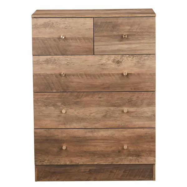 Gray Particleboard With Linen-textured Melamine Finish, 66*40*91cm, 3+2 Drawers, Drawer Cabinet With Matte Gold Handles