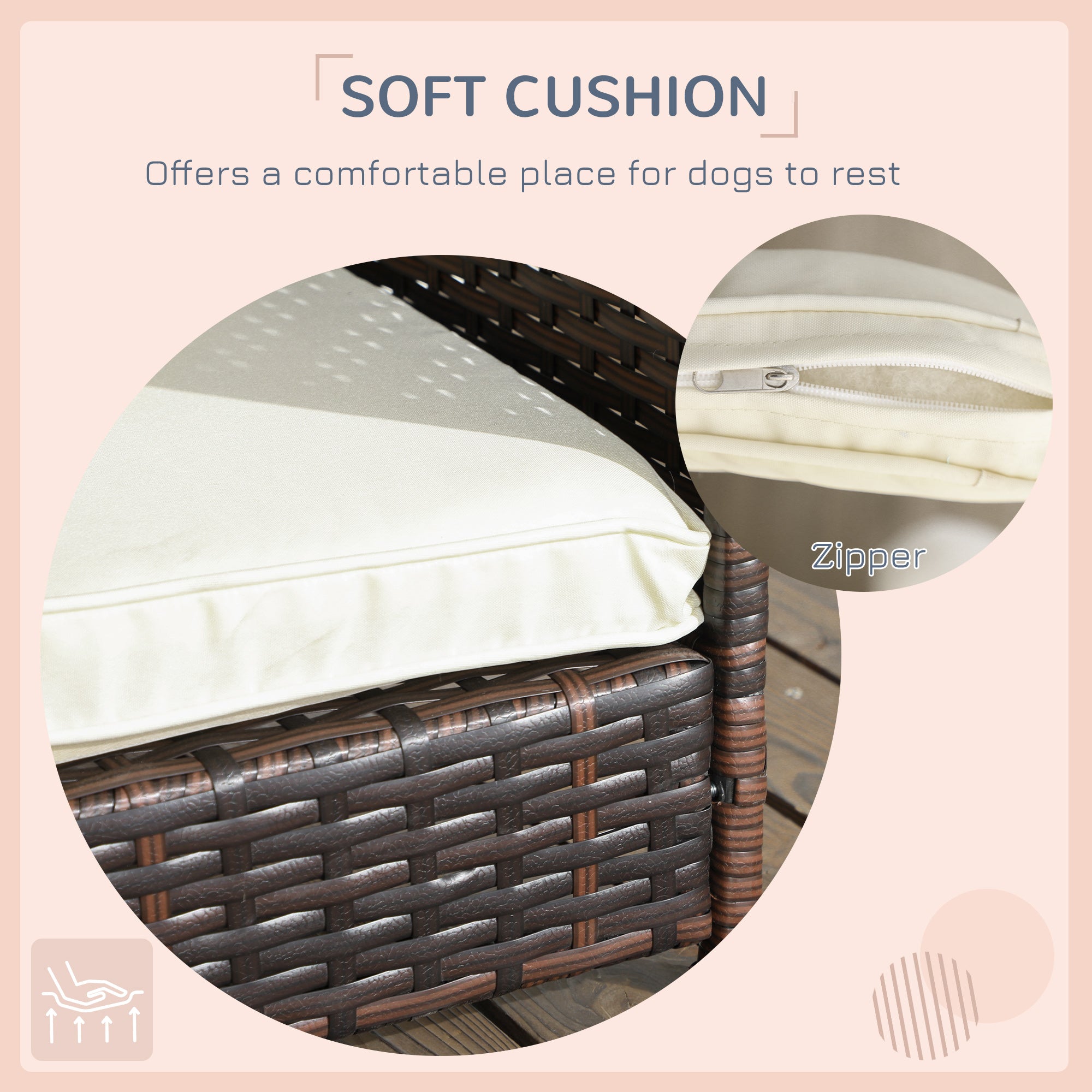 Outdoor Dog Bed with Canopy, Rattan Dog Bed with Soft Cushion Removable Cover for Medium and Large Dogs, Cream White