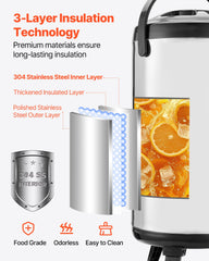 Insulated Beverage Dispenser For Hot & Cold Drinks 2.4 Gal Stainless Steel