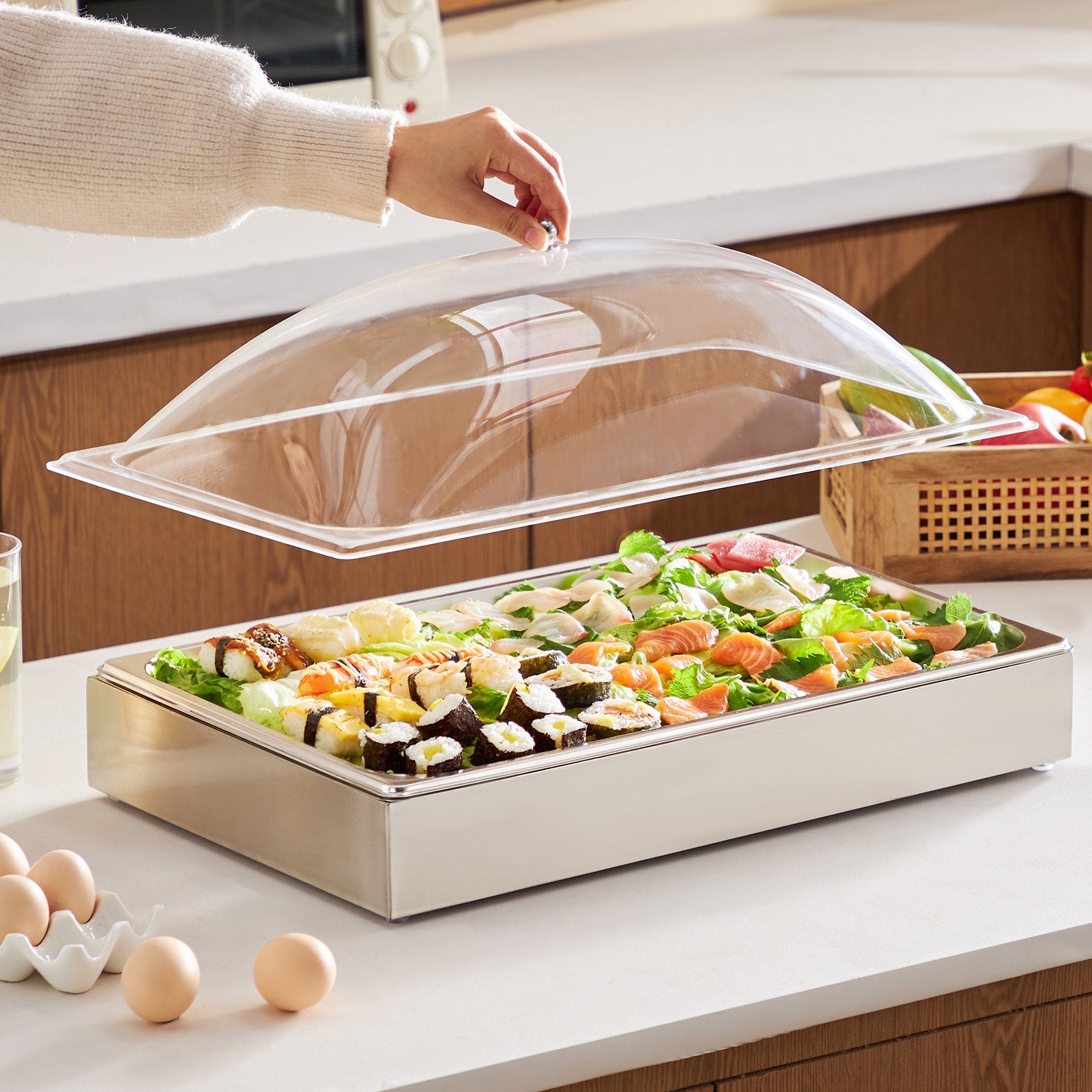 Countertop Food Serving Display Container Condiment Dispenser Tray With Lid