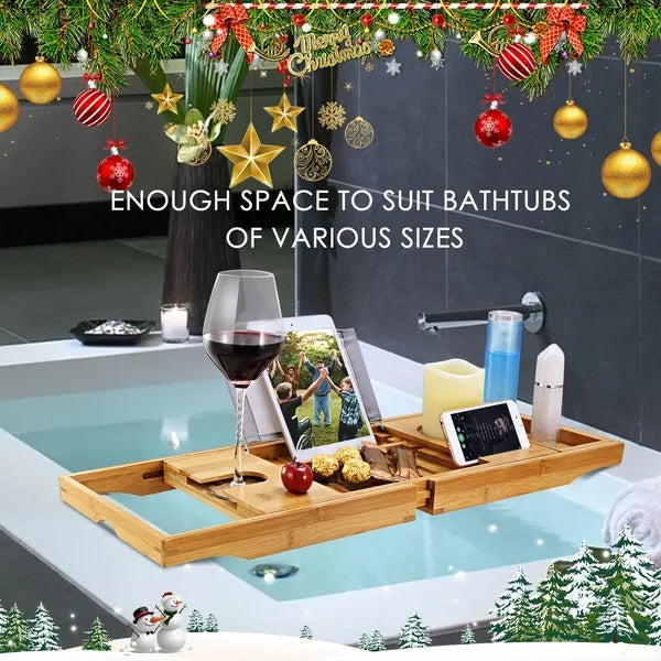Bathtub Caddy Tray Crafted Bamboo Bath Tray Table Extendable Reading Rack Tablet Phone Holder For Valentines'S Day