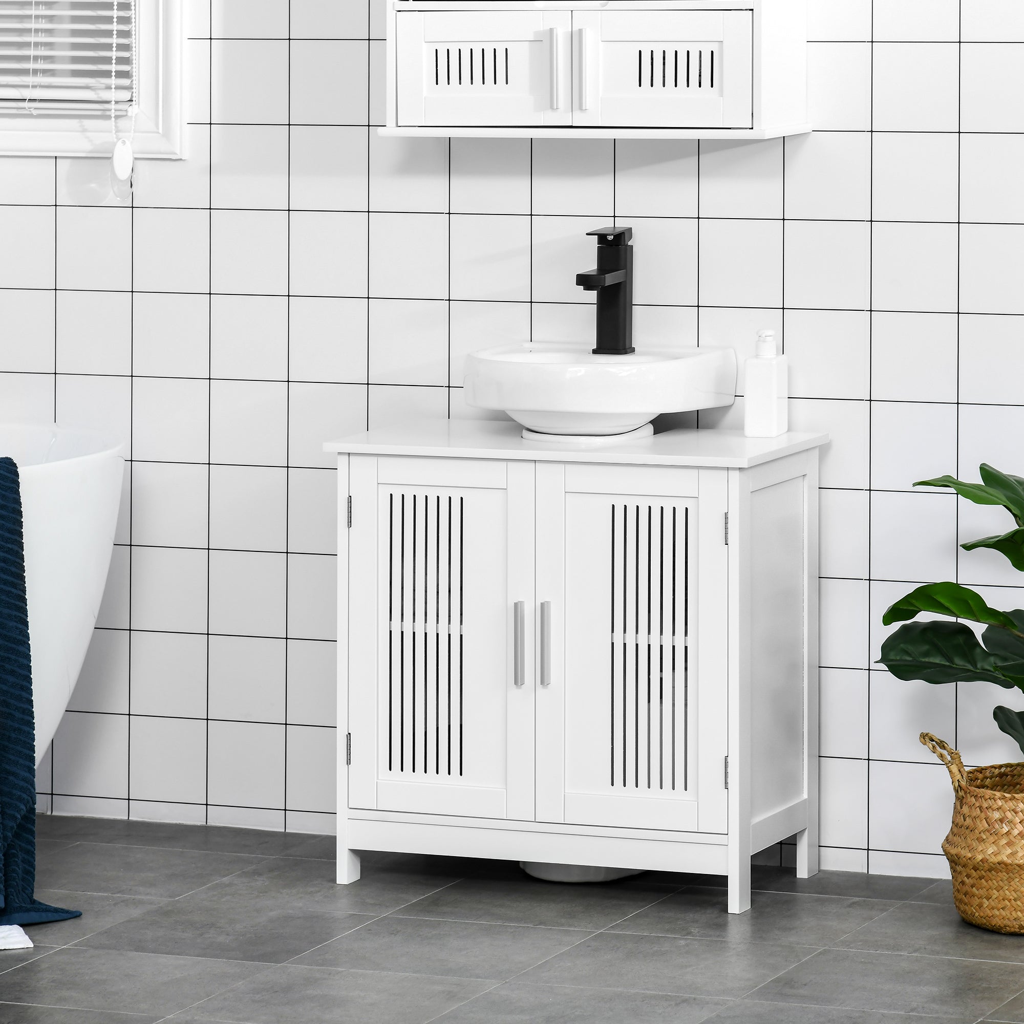 Bathroom Under Sink Cabinet Vanity Unit with Adjustable Shelf Space Saver, White