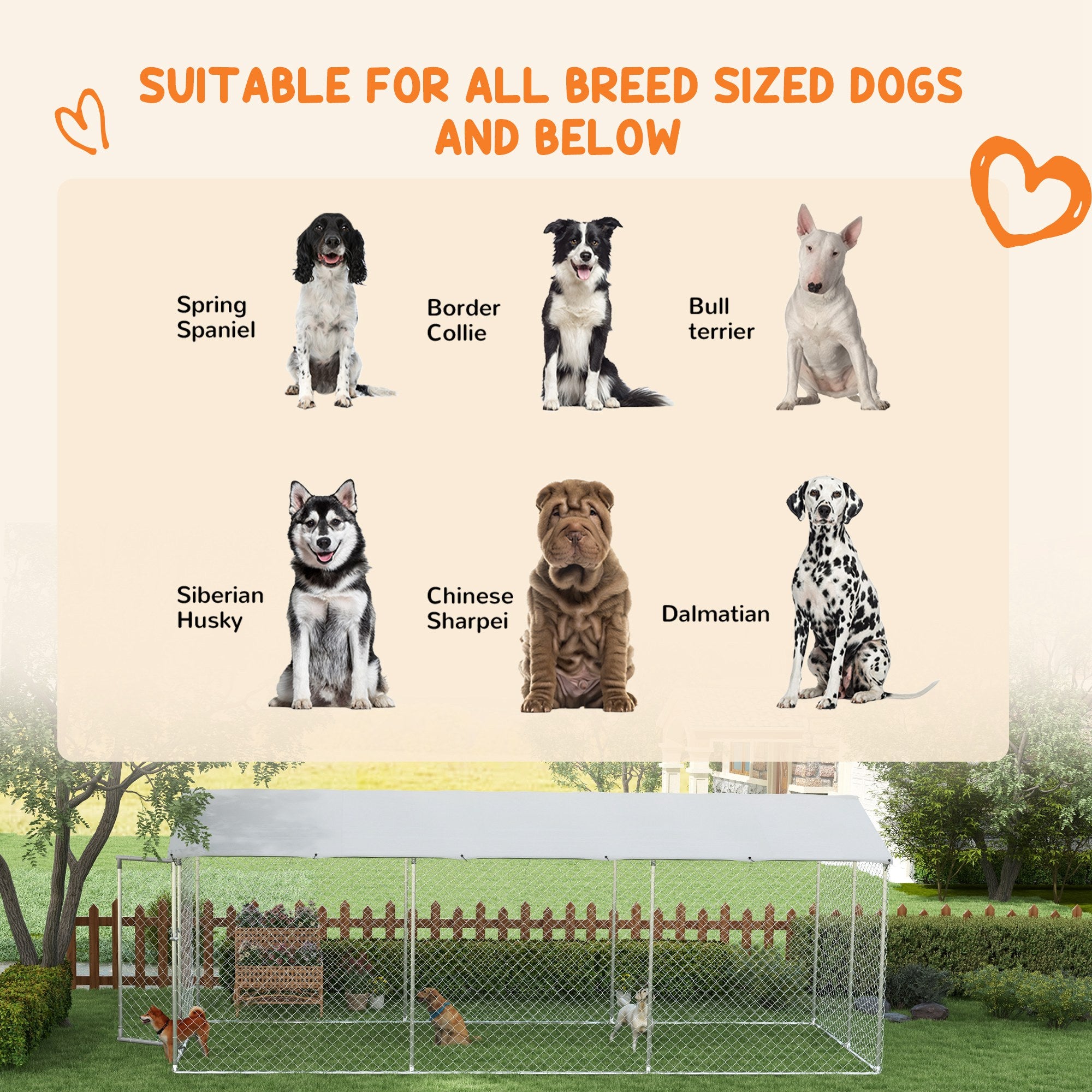 19.7' x 7.5' x 7.5' Outdoor Dog Kennel for Large-Sized Dogs with Waterproof UV Resistant Roof, Silver