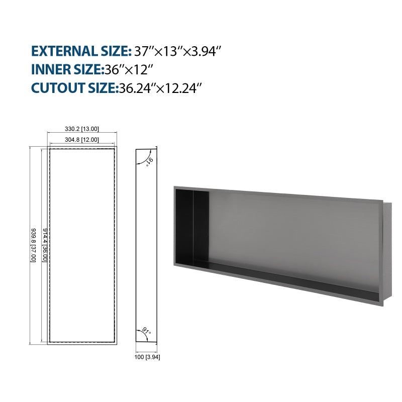Stainless Steel Shower Niche, Gunmetal Black, Waterproof,  Leak-Free, Rust-Resistant,Easy Installation, Corrosion-Resistant