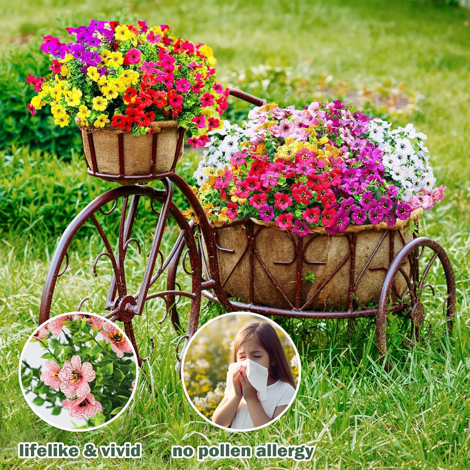 Nepfaivy Artificial Outdoor Flowers UV-Resistant - Realistic Artificial Flowers For Outdoors, Fade Resistant Fake Flowers For Outside, Plastic Faux Flowers For Outdoor Planters