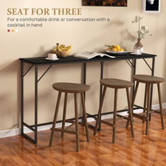 70" Bar Table with Charging Station, Industrial Rectangular Bar Height Pub Table with Steel Frame, Black Wood Grain