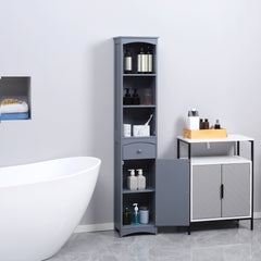 Bathroom Storage Cabinet, Free Standing Bathroom Storage Unit, Tall Linen Tower with 3-Tier Shelves and Drawer, Grey
