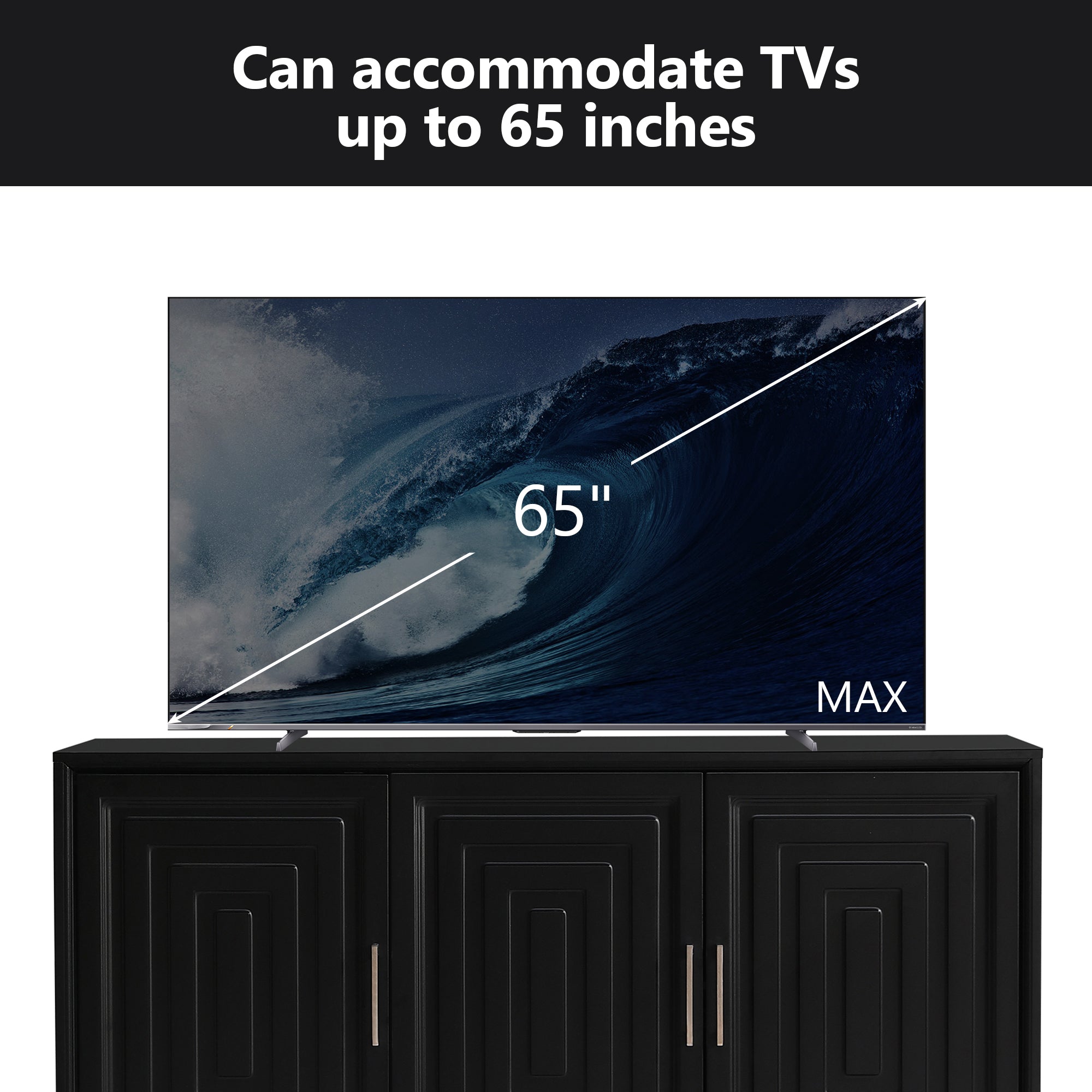 VIBE HAUS TV Stand For TVs Up To 65 Inches, Modern Entertainment Center Media Console Cabinet With 2 Spacious Storage Space, Solid Wood Legs For Living Room
