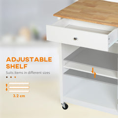 27" Rolling Kitchen Island Cart with Drawer and Glass Door Cabinet, Kitchen Trolley with Adjustable Shelf and Towel Rack, White