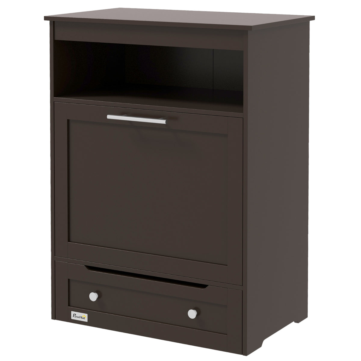 Pet Feeder Station Storage Cabinet, Dog Food Storage Container with Dog Raised Bowls, Watering Supplies, Gray