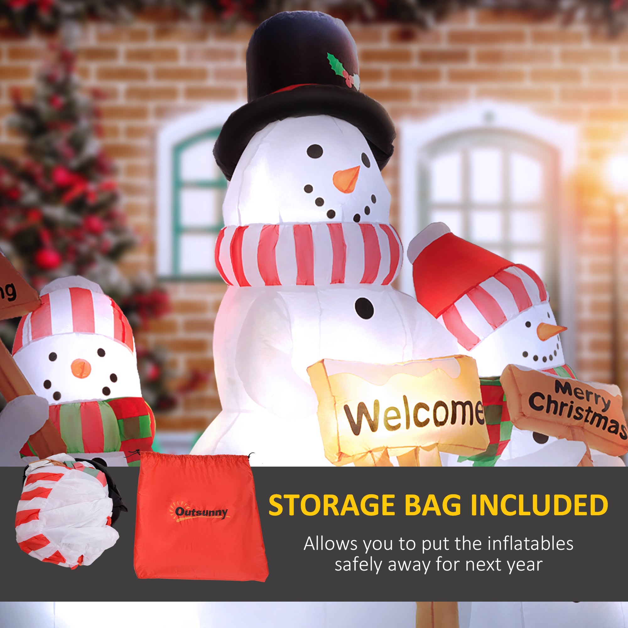 6.1' Inflatable Three Snowmen with Sign Each, Blow-Up Outdoor Christmas Display w/ LED Lights for Party