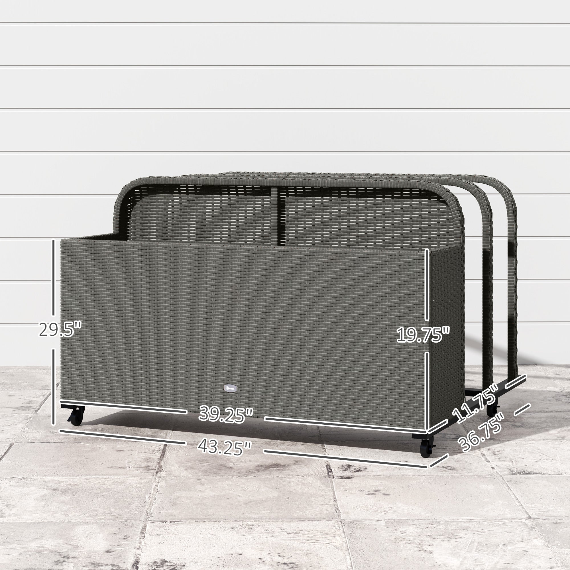 Rattan Pool Float Storage Organizer With Wheels, Mixed Gray