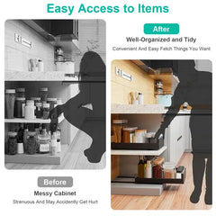 Pull Out Cabinet Organizer Carbon Steel Slide Out Drawer Storage Smooth Quiet Slide Rails For Kitchen Bathroom Living Room Black 11.81x16.92x2.75inch