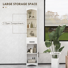 Farmhouse Tall Slim Bathroom Storage Cabinet with Recessed Drawer, Narrow Cabinet with Barn Door, White