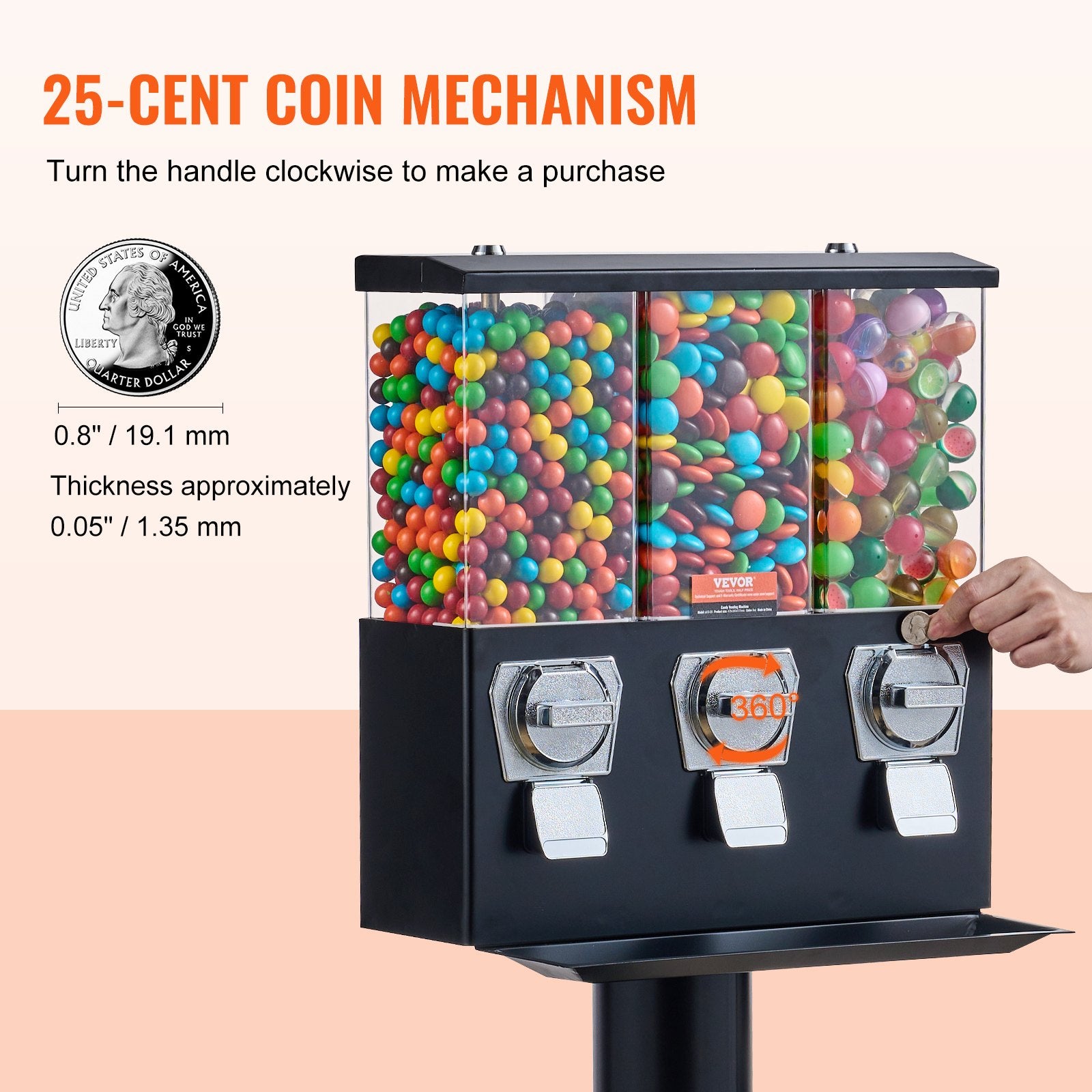 Gumball Machine With Stand Vending Coin Bank Vintage Candy Dispenser Black