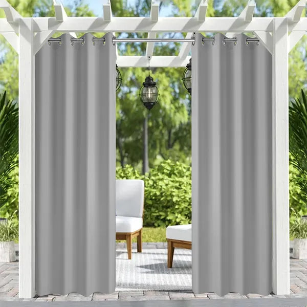 Grey Polyester 50 In. W X 96 In. L Outdoor Thermal Tab Top Blackout Curtain (Set Of 2), Silencer Clip