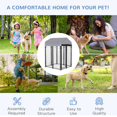 Outdoor Dog Kennel with Roof, 4' x 4' x 6' Heavy Duty Welded Wire Dog Playpen Enclosure with Escape-proof Lock, UV-Resistant & Waterproof Cover, for Medium Dogs, Chickens, Ducks, Silver