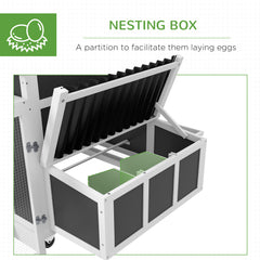 Wooden Chicken Coop with Nesting Box, Pull Out Tray, Run, Perches, Ramp, Windows for 6 Chickens, Dark Gray