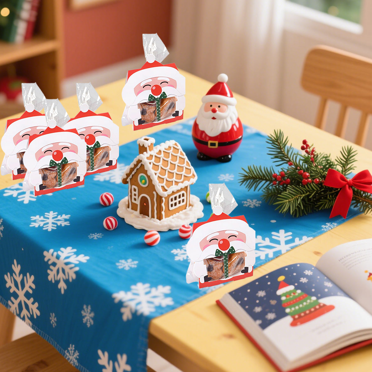 3D Christmas Goody Gift Boxes With Transparent Bags For Holiday Xmas Goodie Paper Boxes, School Classroom Party Favor Supply, Santa Claus Design Candy Treat Cardboard Cookie Box For Xmas G