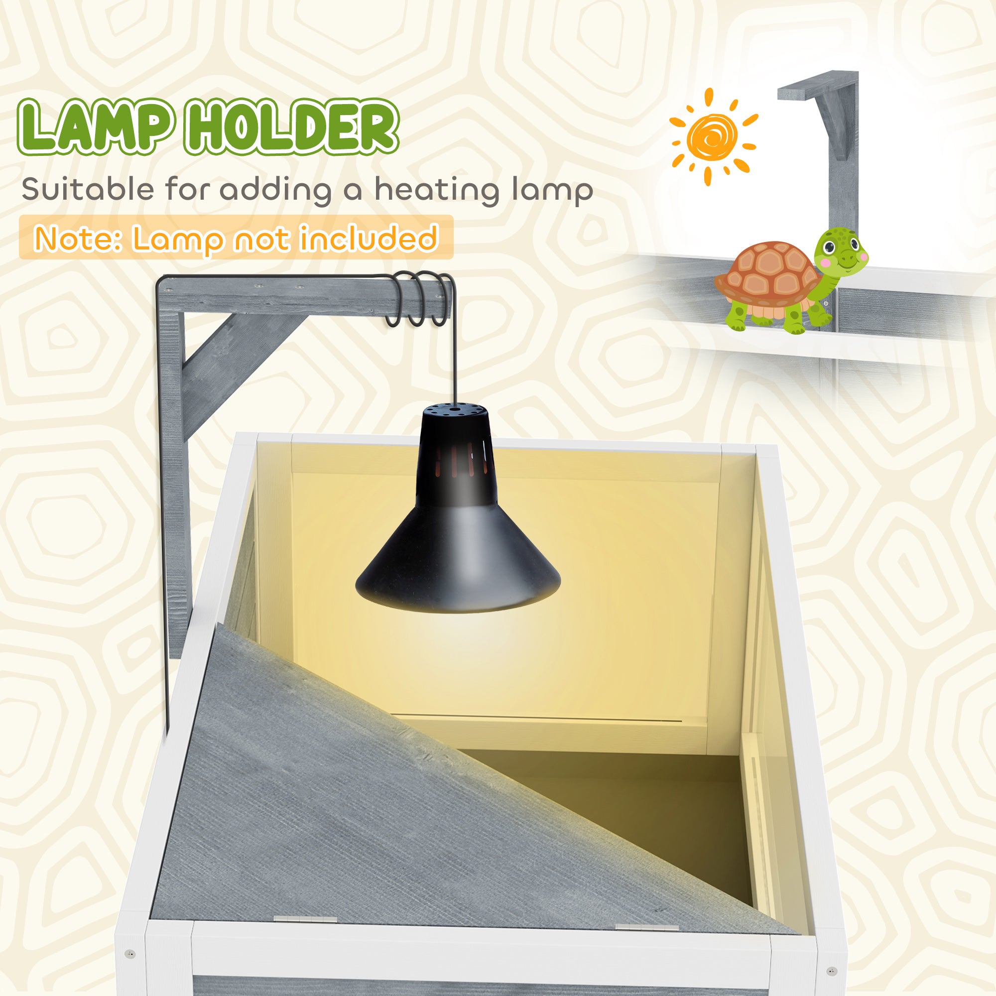 Wooden Tortoise Habitat with Storage Shelf, Tortoise Enclosure with Clear Windows, Openable Top, Lamp Holder, Gray