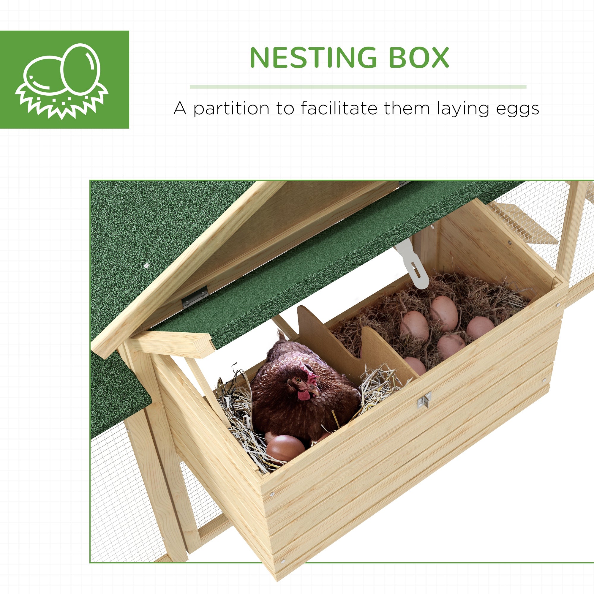 Wooden Chicken Coop ith Nesting Box, Double Runs, Removable Tray, Ramps, for Garden Backyard