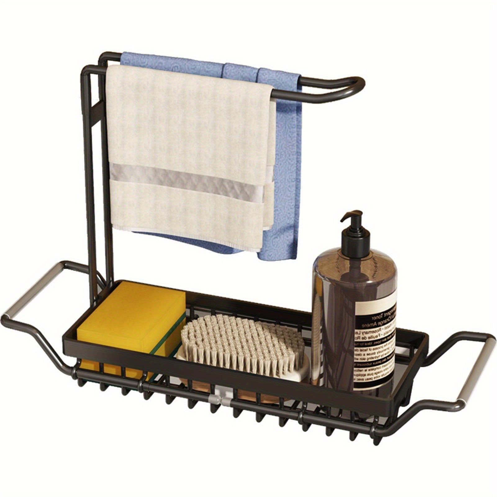 Expandable Kitchen Sink Caddy Organizer, Stainless Steel Over Sink Sponge, Bottle, Dishcloth, BrushTowel Holder, Rustproof Non-Slip - Small