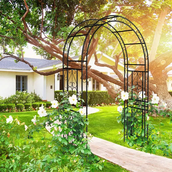 Metal Garden Arch L59'' X W17.71'' X H90.55'' Climbing Plants Support Rose Arch Outdoor Black
