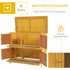 Wooden Bunny Hutch with Ramp, Indoor/Outdoor, Yellow