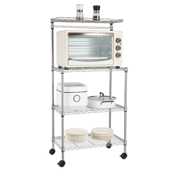 4-layer Powder Coated Wheeled Microwave Oven Rack, Stainless Steel