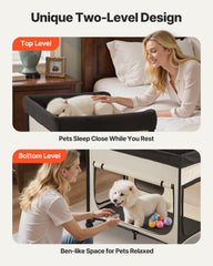 Elevated Lounge Pet Bed, Foldable Bunk Dog Bed With 600D Oxford Cloth And Dutch Velvet, Portable Raised Cot With Wheels, Side Storage Bags, And Carry Bag For Cats & Dogs, XL, Beige