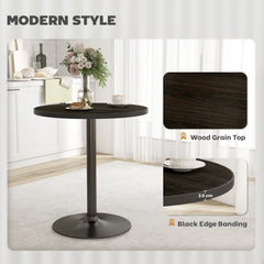 Round Dining Table for 2-4 People, Small Kitchen Table with Wood Grain Top, Black