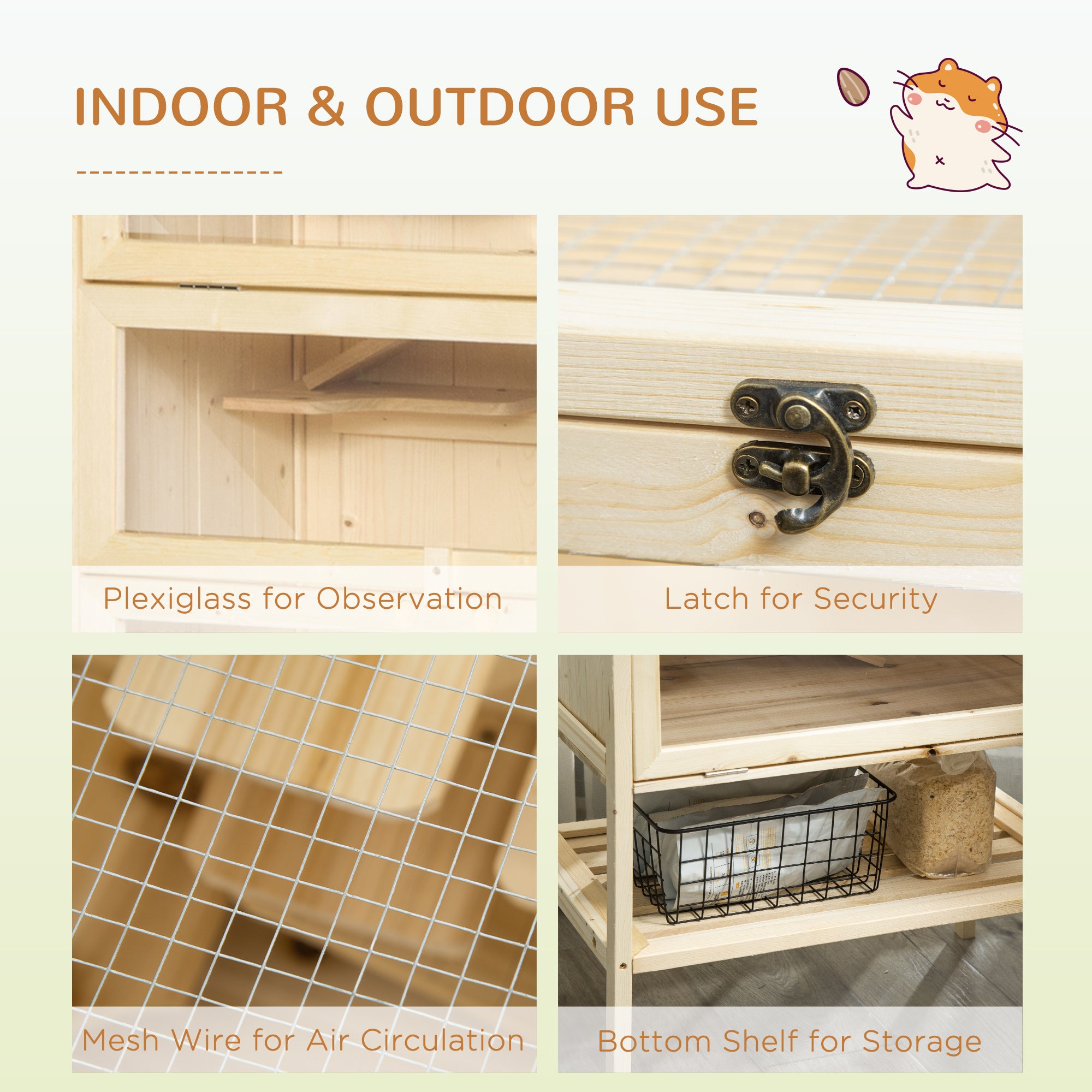 5-Tier Wooden Hamster Cage Mice Habitat Rat Habitat with Openable Top, Front Door and Storage Shelf