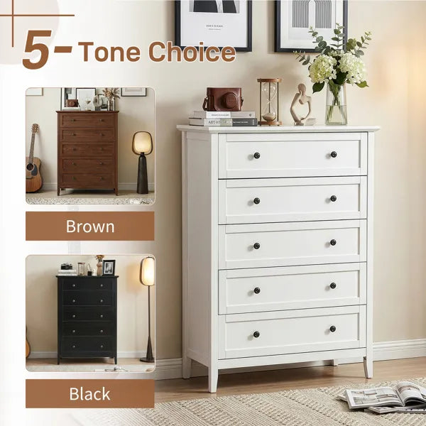 White Embossed (SG014FD) P2 Particleboard + MDF Melamine 80*40*115cm Framed, Double Handles, Five Drawers Cabinet