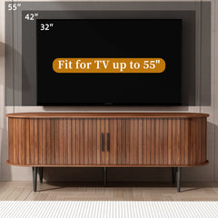 TV Stand, 55 Modern TV Console Table With Storage Compartment And Sliding Door, Gaming Entertainment Center With Cabinet For Living Room, Bedroom, Office Walnut