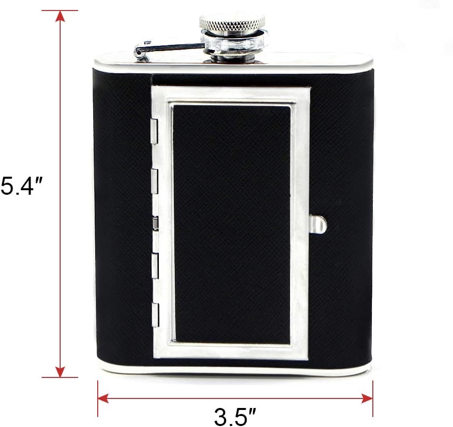 Stainless Steel Flask, Leak-proof Pocket Hidden Flasks With Built-in Cigarette Case And Leather Wrapped Cover, Black Hip Flask And Mini Funnel Set For Liquor For Men And Women