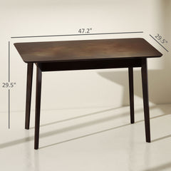 47.2" Rectangle Dining Table for 4, Mid-Century Modern Kitchen Table with Rubber Wood Frame for Dining Room, Mahogany