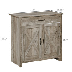 Farmhouse Sideboard Buffet Cabinet, Barn Door Coffee Bar Cabinet with Drawer and Adjustable Shelf for Kitchen, Living Room, Entryway, Gray