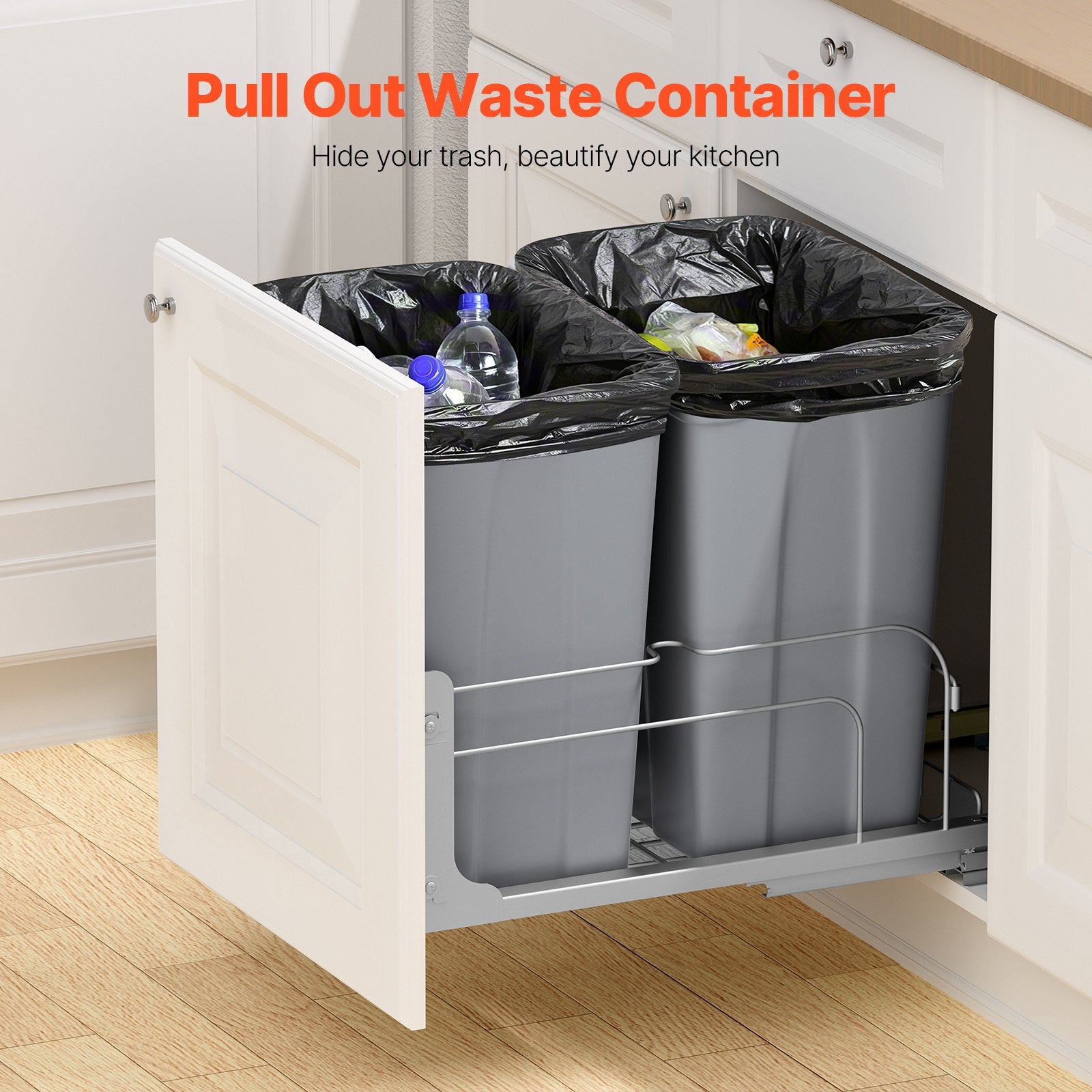 Double Pullout Waste Container Kitchen Trash Can With Soft Close Grey 35QTx2