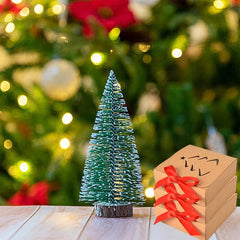 10PCS Christmas Gift Box With Lids Kraft Paper Gift Box With Ribbon Christmas Tree Present Treat Boxes For Holiday Party Favor Supplies