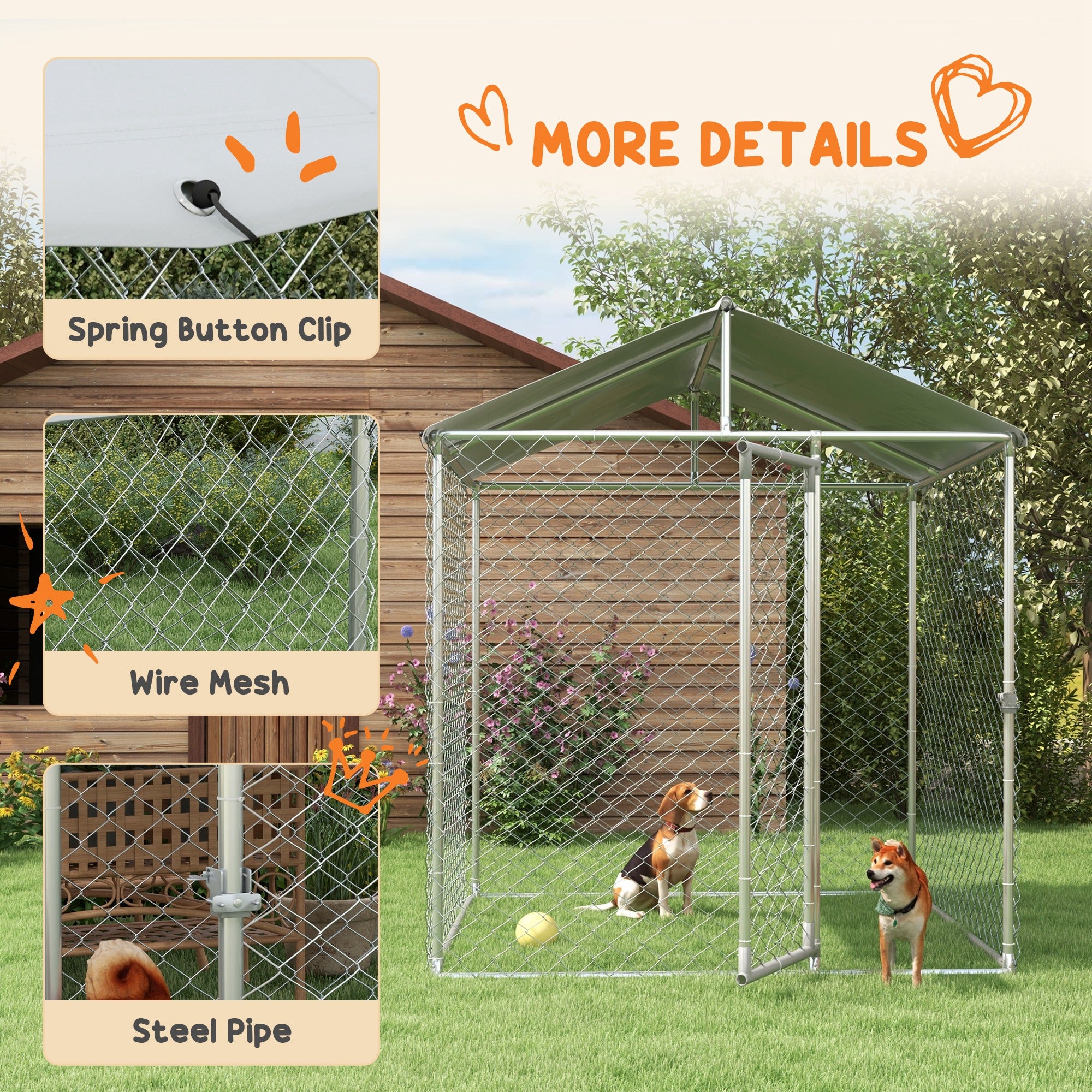 6.6' x 6.6' x 7.8' Dog Kennel Outdoor for Small Medium Dogs with Waterproof Roof, Silver