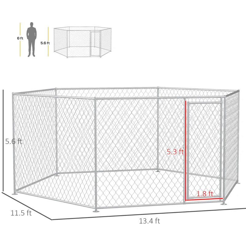 Dog Kennel Outdoor For Medium And Large-Sized Dogs With Lockable Door, Silver