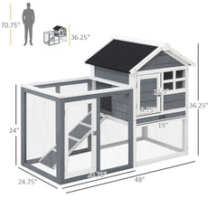 Indoor Rabbit Enclosure, 48" Weatherproof Wooden Rabbit Hutch, with Slanted Asphalt Roof & Fun Outdoor Run for Bunnies & Ferrets - Gray